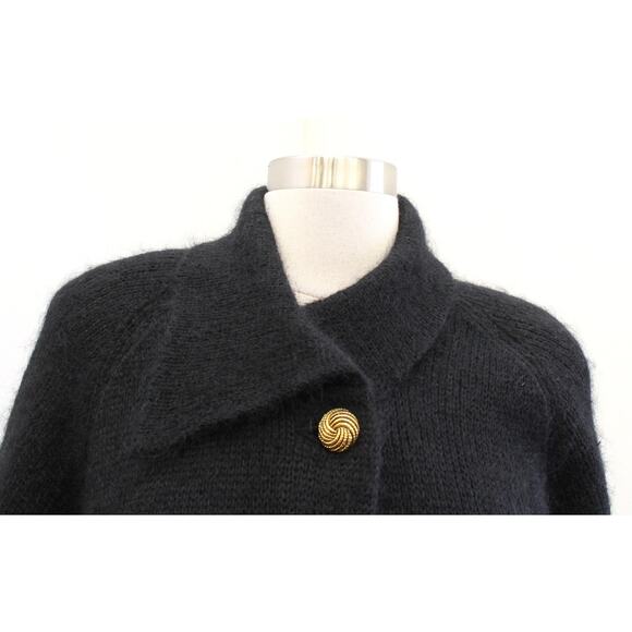 Vtg 90s Black Fuzzy Wool Mohair Blend Coatigan Cardigan Sweater Jacket Size M - Picture 2 of 7